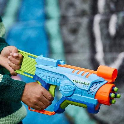 Nerf Elite Jr Explorer Easy-Play Toy Blaster, Easy Hold & Load & Blast, 8 Nerf Elite Darts, For 6 Year Old Boys & Girls