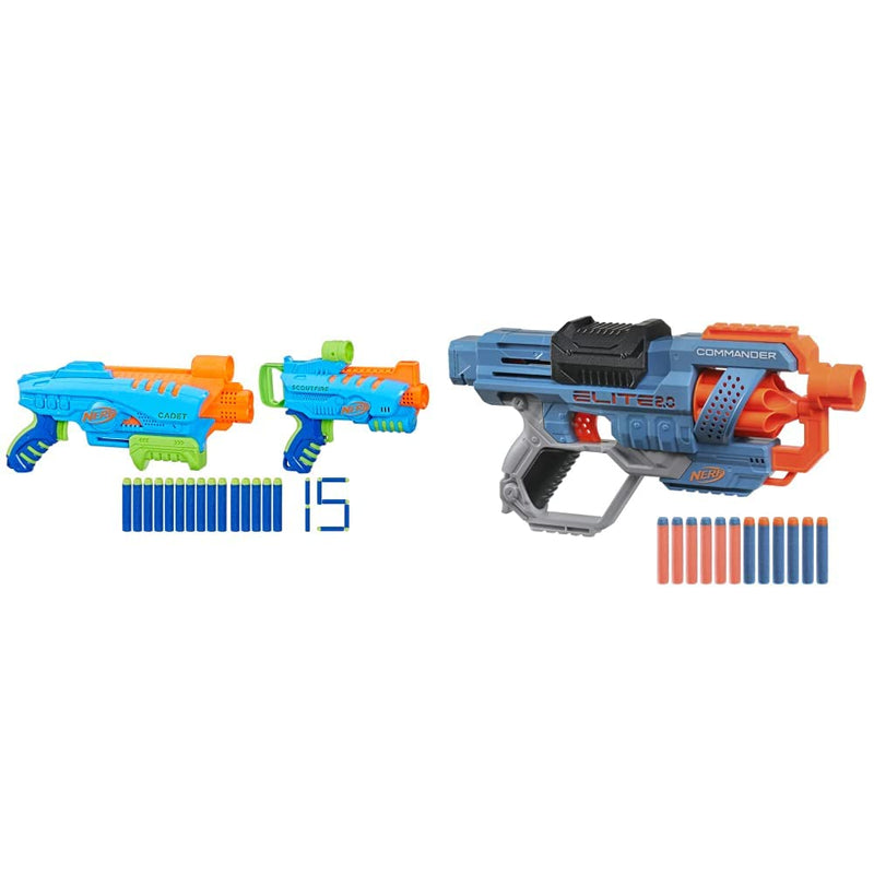 Nerf Elite Jr Ultimate Starter Set, 2 Easy Play Toy Foam Blasters, 15 Nerf Elite Darts, 2 Targets & Elite 2.0 Commander RD-6 Blaster, 12 Official Darts, 6-Dart Rotating Drum, Tactical Rails + Commander RD-6 Blaster