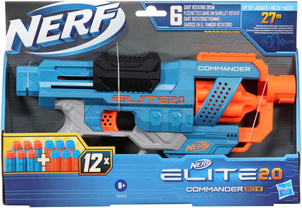 Nerf Elite Jr Ultimate Starter Set, 2 Easy Play Toy Foam Blasters, 15 Nerf Elite Darts, 2 Targets & Elite 2.0 Commander RD-6 Blaster, 12 Official Darts, 6-Dart Rotating Drum, Tactical Rails + Commander RD-6 Blaster