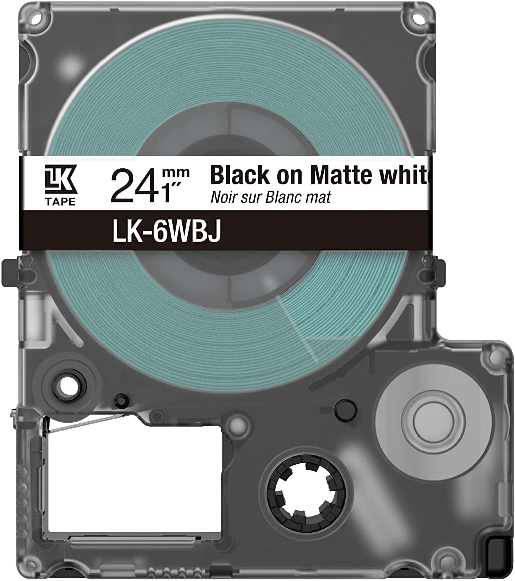 Epson Etikettenkassette, mattes Beschriftungsband LK-6WBJ schwarz auf weiß, langlebiges Band für Epson LabelWorks Etikettendrucker, wasser- & verschleißfest, 8 m x 24 mm