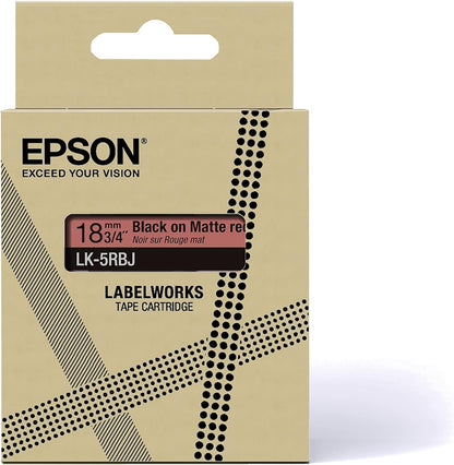 Epson Etikettenkassette, mattes Beschriftungsband LK-5RBJ schwarz auf rot, langlebiges Band für Epson LabelWorks Etikettendrucker, wasser- & verschleißfest, 8 m x 18 mm