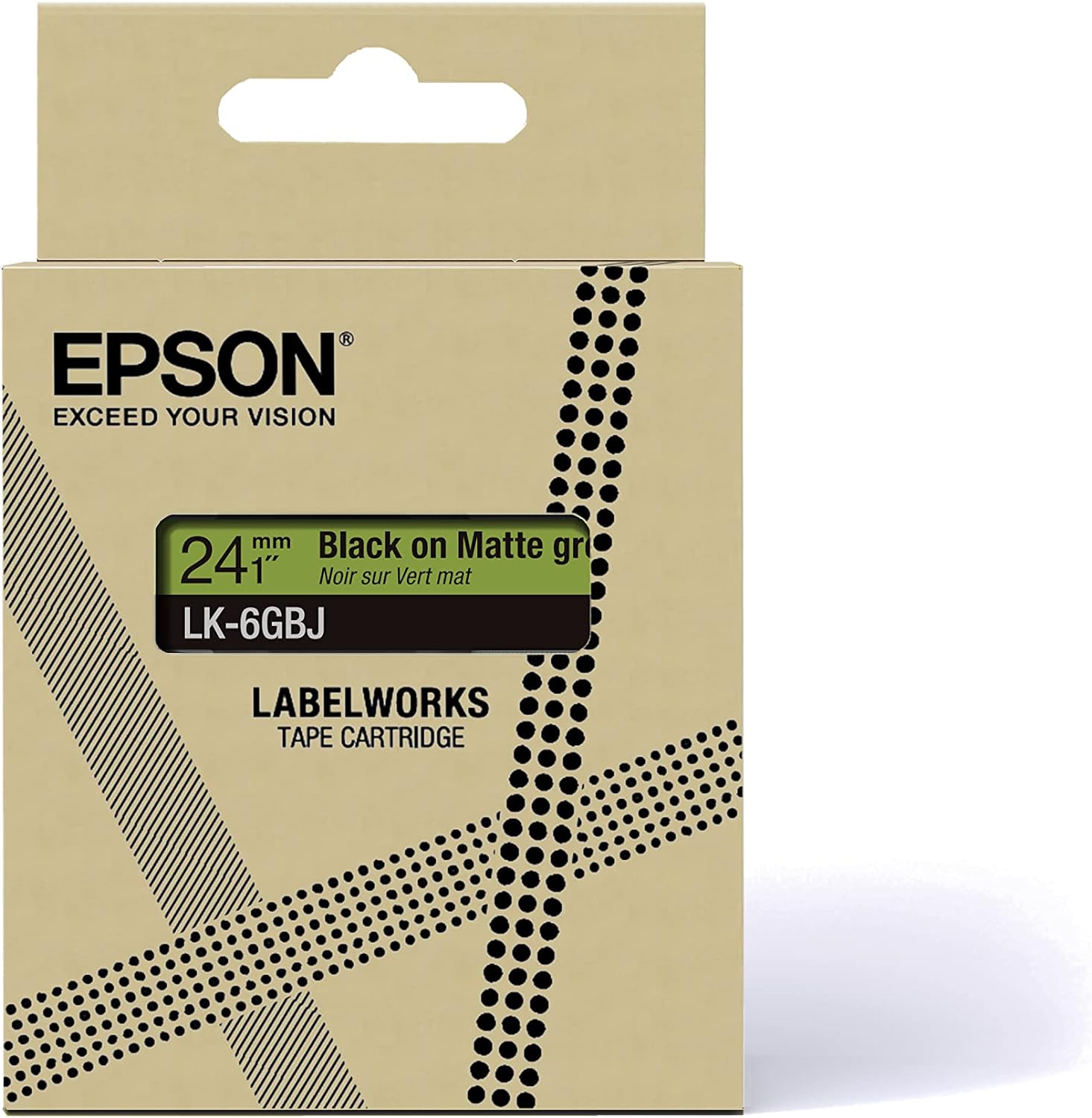 Epson Etikettenkassette, mattes Beschriftungsband LK-5GBJ schwarz auf grün, langlebiges Band für Epson LabelWorks Etikettendrucker, wasser- & verschleißfest, 8 m x 18 mm