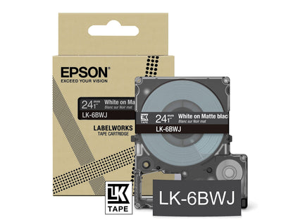 Epson Etikettenkassette, mattes Beschriftungsband LK-5YBJ schwarz auf gelb, langlebiges Band für Epson LabelWorks Etikettendrucker, wasser- & verschleißfest, 8 m x 18 mm