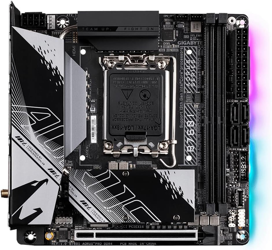 Gigabyte B760I AORUS PRO DDR4 Motherboard - Supports Intel Core 14th Gen CPUs, 8+1+1 Phases Digital VRM, up to 5333MHz DDR4 (OC), 2xPCIe 4.0 M.2, Wi-Fi 6, 2.5GbE LAN, USB 3.2 Gen 2