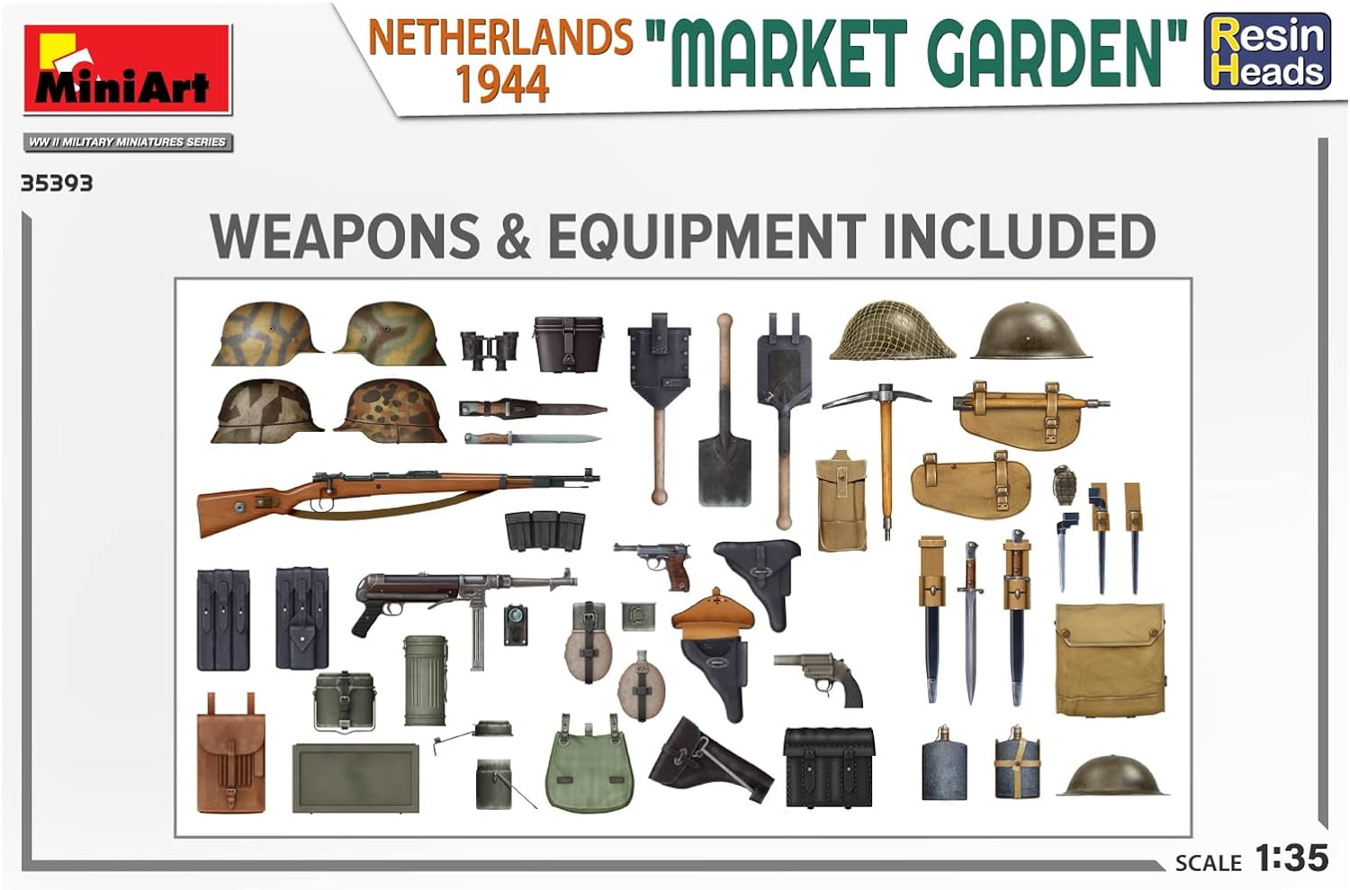 MiniArt MIN35393 1:35-Market Garden, Holland 1944, w/Resin Heads Scale Model kit, Unpainted