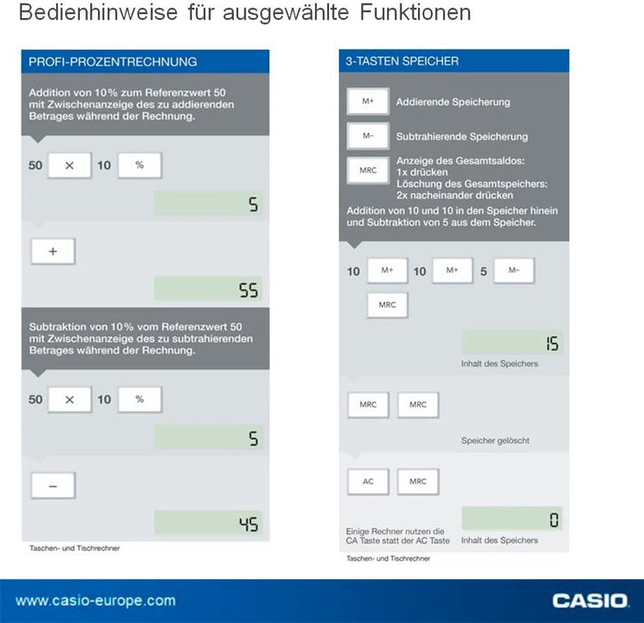 Casio Tischrechner MS-10F, 10-stellig, Steuerberechnung, Währungsumrechnung, Vorzeichenwechsel, Solar/Batteriebetrieb
