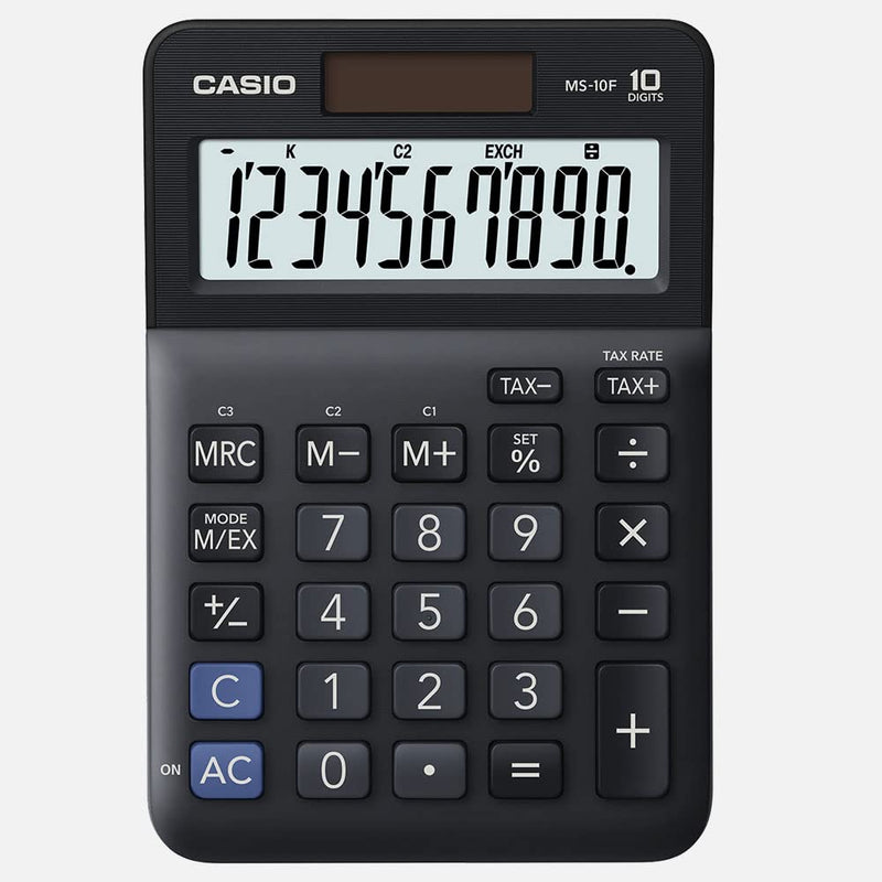 Casio Tischrechner MS-10F, 10-stellig, Steuerberechnung, Währungsumrechnung, Vorzeichenwechsel, Solar/Batteriebetrieb