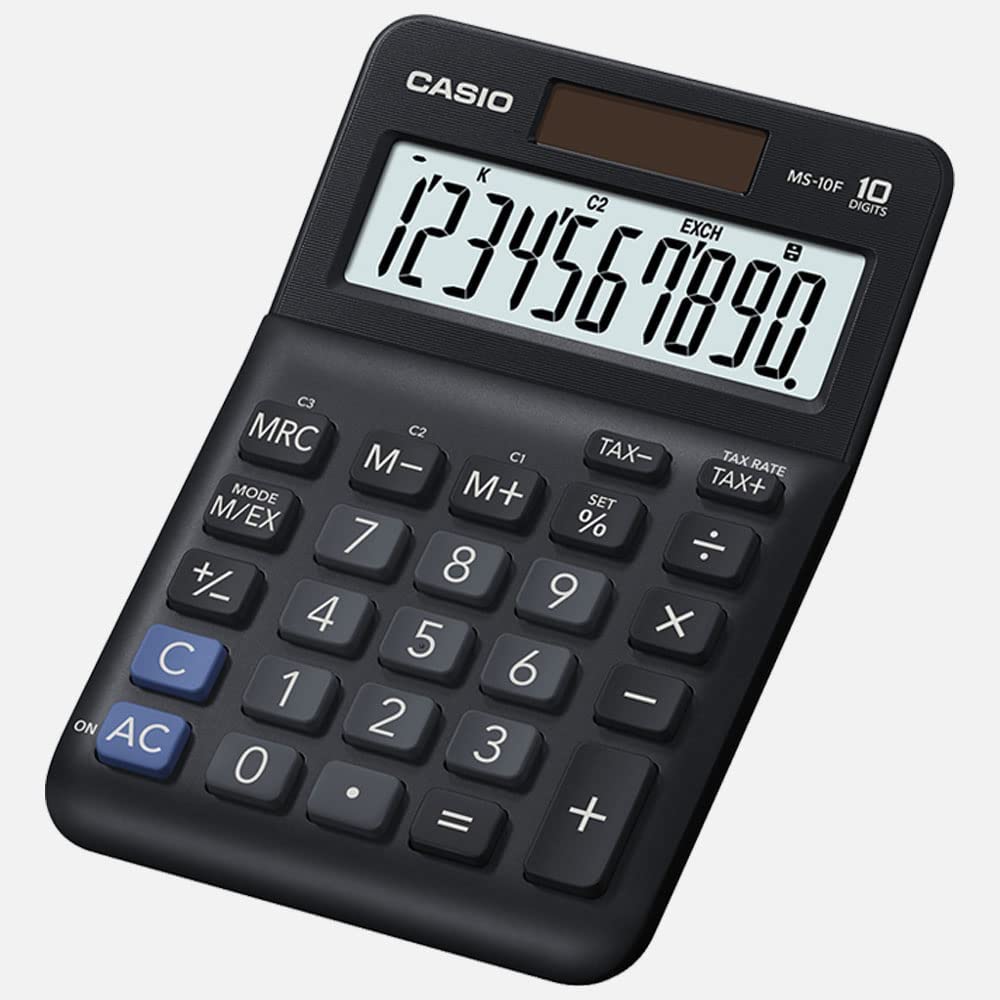 Casio Tischrechner MS-10F, 10-stellig, Steuerberechnung, Währungsumrechnung, Vorzeichenwechsel, Solar/Batteriebetrieb