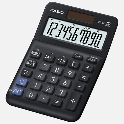 Casio Tischrechner MS-10F, 10-stellig, Steuerberechnung, Währungsumrechnung, Vorzeichenwechsel, Solar/Batteriebetrieb