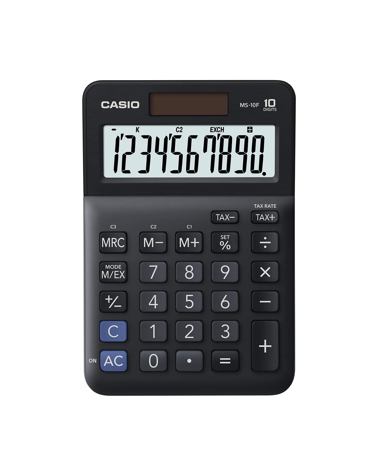 Casio Tischrechner MS-10F, 10-stellig, Steuerberechnung, Währungsumrechnung, Vorzeichenwechsel, Solar/Batteriebetrieb