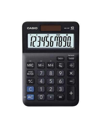 Casio Tischrechner MS-10F, 10-stellig, Steuerberechnung, Währungsumrechnung, Vorzeichenwechsel, Solar/Batteriebetrieb