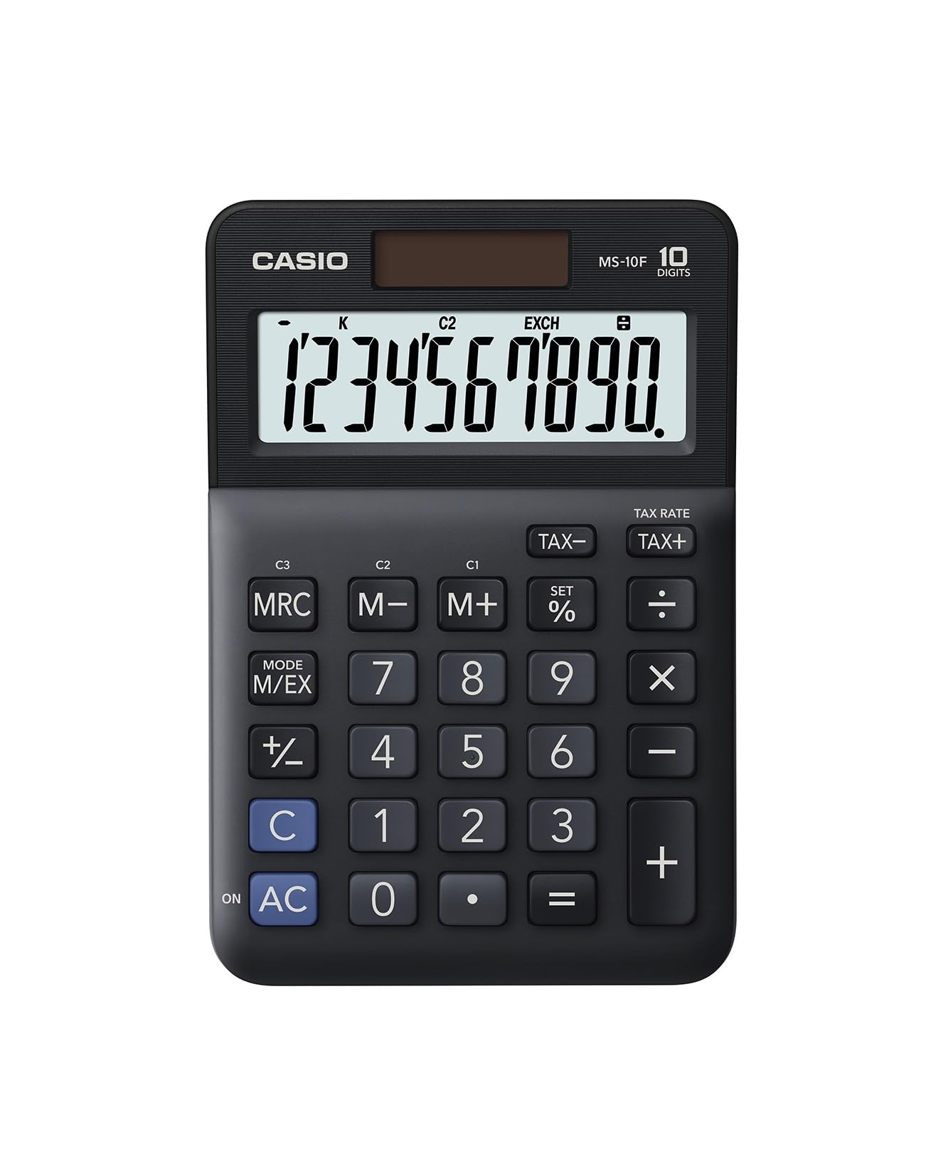 Casio Tischrechner MS-10F, 10-stellig, Steuerberechnung, Währungsumrechnung, Vorzeichenwechsel, Solar/Batteriebetrieb