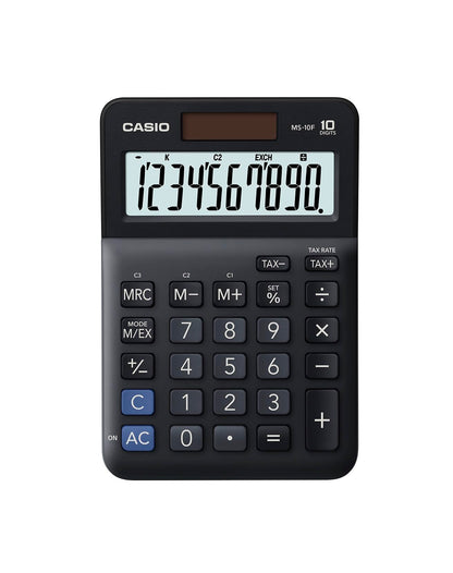 Casio Tischrechner MS-10F, 10-stellig, Steuerberechnung, Währungsumrechnung, Vorzeichenwechsel, Solar/Batteriebetrieb