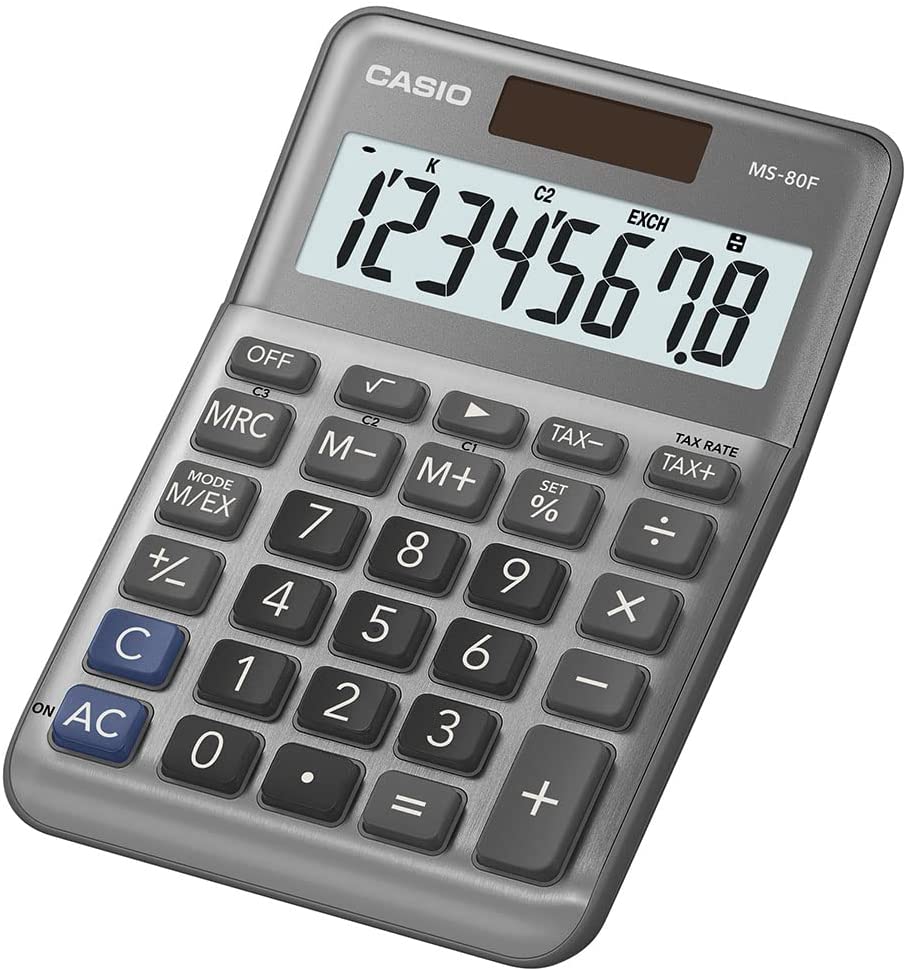 CASIO MS-80F Desk Calculator 8-Digit, Metal Front, Tax, Currency
