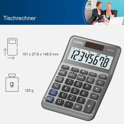 CASIO MS-80F Desk Calculator 8-Digit, Metal Front, Tax, Currency