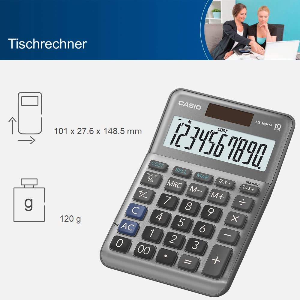 CASIO MS-100FM Desk Calculator 10-Digit, Metal Front, Tax, Cost/Sell/Margin
