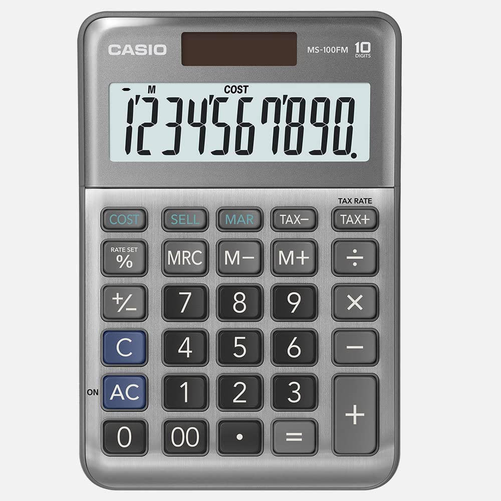 CASIO MS-100FM Desk Calculator 10-Digit, Metal Front, Tax, Cost/Sell/Margin