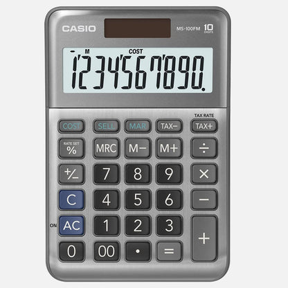 CASIO MS-100FM Desk Calculator 10-Digit, Metal Front, Tax, Cost/Sell/Margin