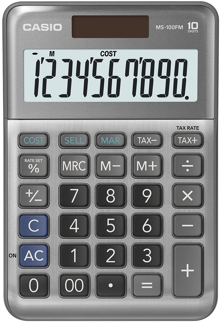 CASIO MS-100FM Desk Calculator 10-Digit, Metal Front, Tax, Cost/Sell/Margin