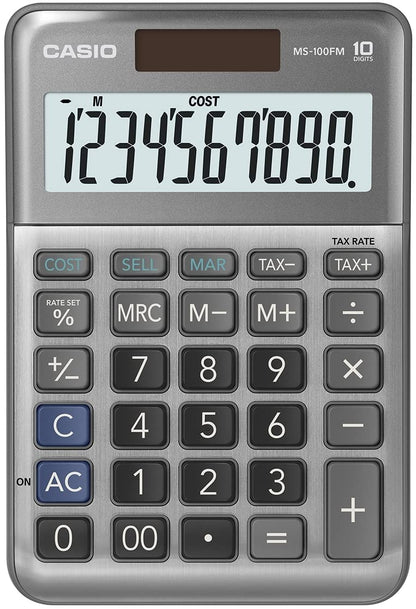 CASIO MS-100FM Desk Calculator 10-Digit, Metal Front, Tax, Cost/Sell/Margin