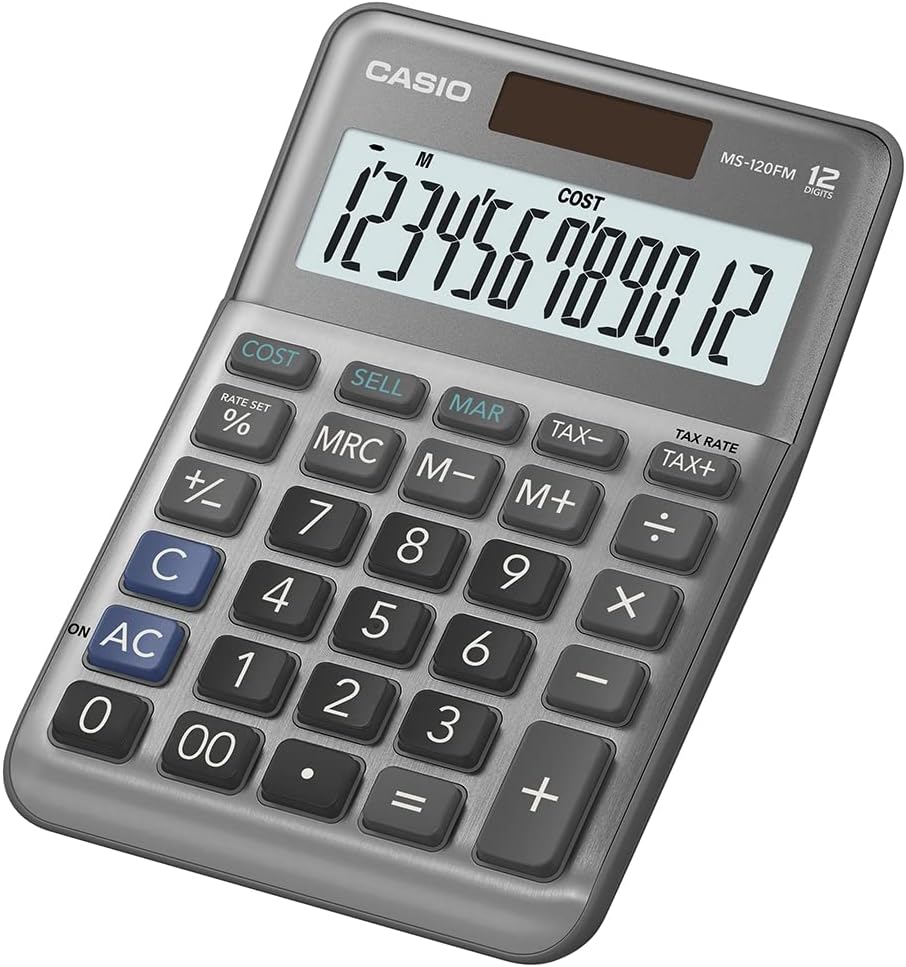 CASIO MS-120FM Desk Calculator 12-Digit, Metal Front, Tax, Cost/Sell/Margin