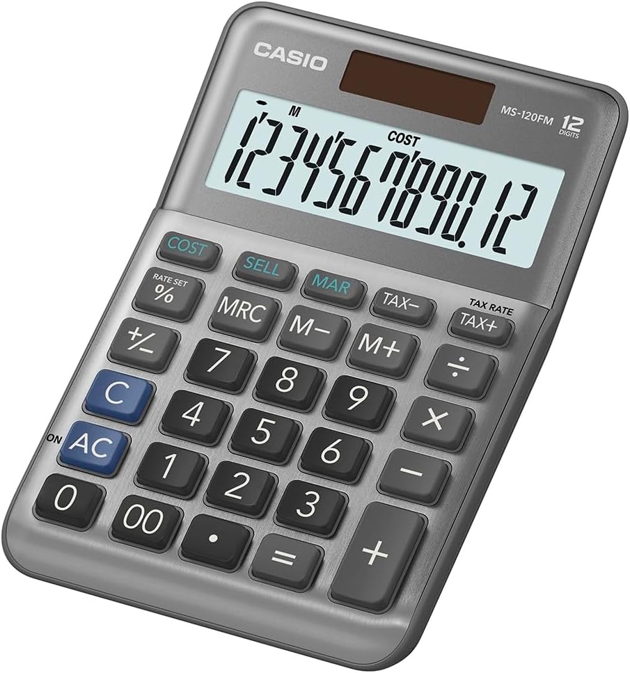 CASIO MS-120FM Desk Calculator 12-Digit, Metal Front, Tax, Cost/Sell/Margin