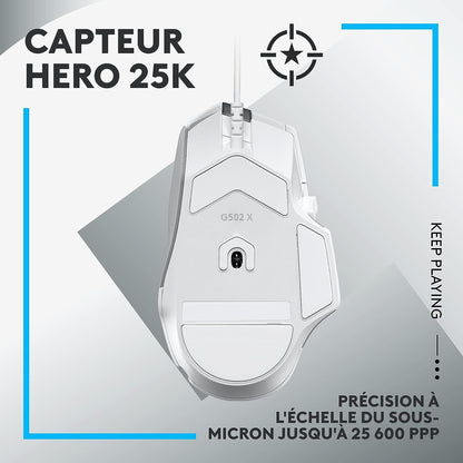 Logitech G G502 X Wired Gaming Mouse - LIGHTFORCE hybrid optical-mechanical primary switches, HERO 25K gaming sensor, compatible with PC - macOS/Windows