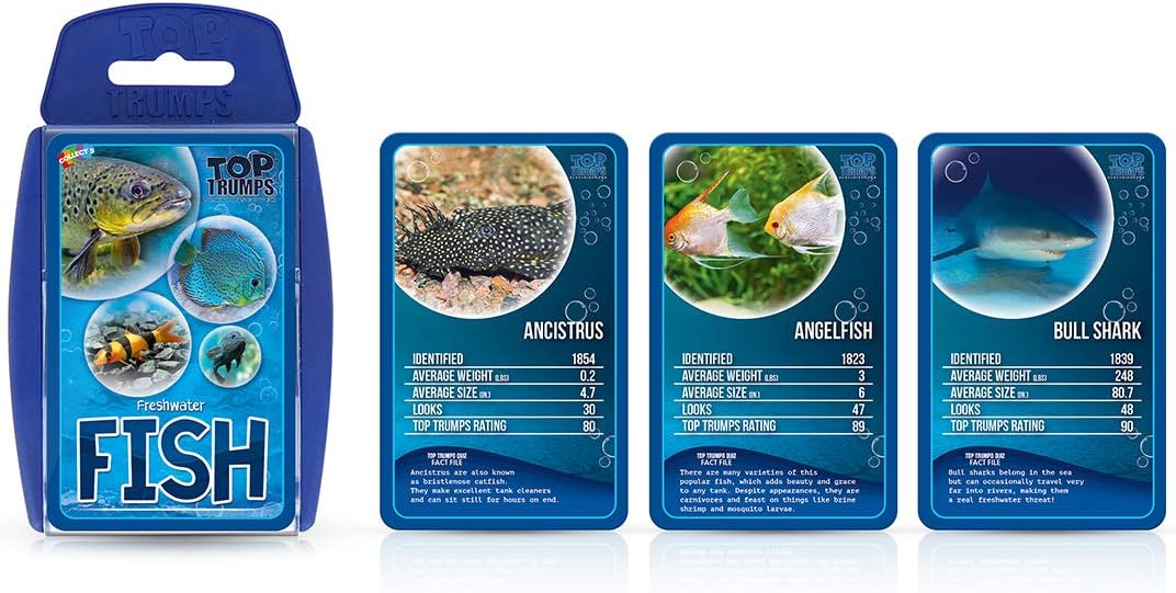 Top Trumps Juego de Cartas clásicos de Peces de Agua Dulce, aprende Datos sobre el pez ángel, Ancistrus y el tiburón Toro en Este Juego Educativo empaquetado, Regalos y Juguetes para niños y niñas a