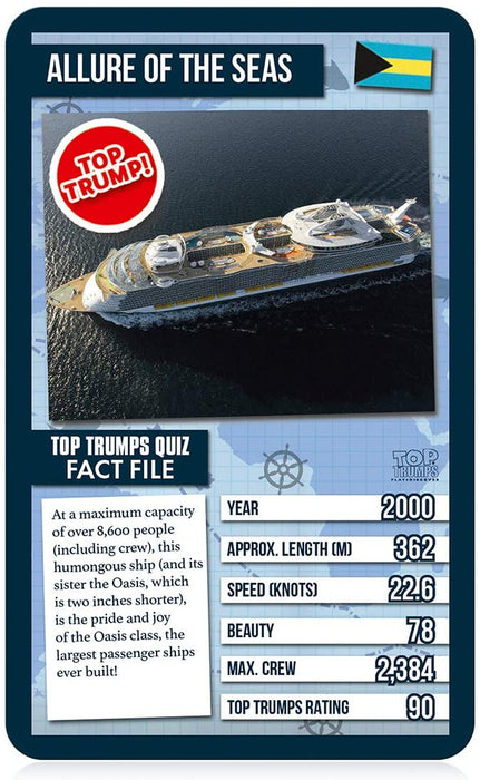 Top Trumps Juego de Cartas clásico World Famous Ships, aprende Datos sobre petroleros, Yates y cruceros, Incluyendo Allure of The Seas, Titanic y Brittania, Regalos y Juguetes para niños y niñas a