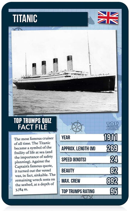 Top Trumps Juego de Cartas clásico World Famous Ships, aprende Datos sobre petroleros, Yates y cruceros, Incluyendo Allure of The Seas, Titanic y Brittania, Regalos y Juguetes para niños y niñas a