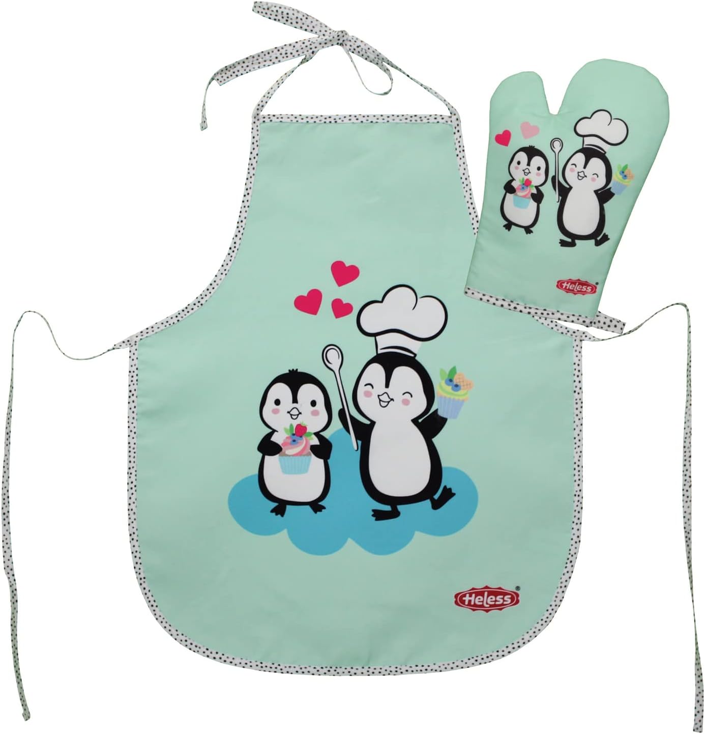 Heless 223-Guante de Horno y Delantal de Cocina para niños con diseño de Lunares, Lavable, Accesorios para cocinar y Hornear, Multicolor, Talla única (223