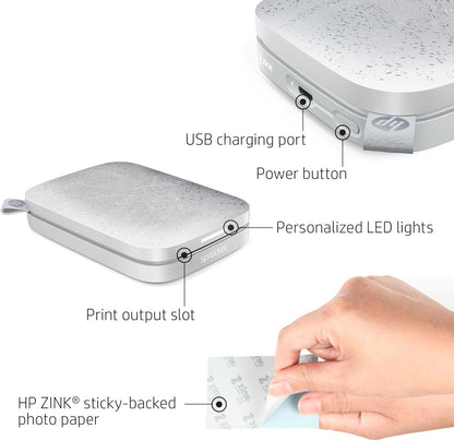 HP HPISPW Sprocket Portable Photo Printer (Luna Pearl) Instantly Prints ZINK 2 x 3 Inch Sticky-Backed Photos from your iOS and Android Device