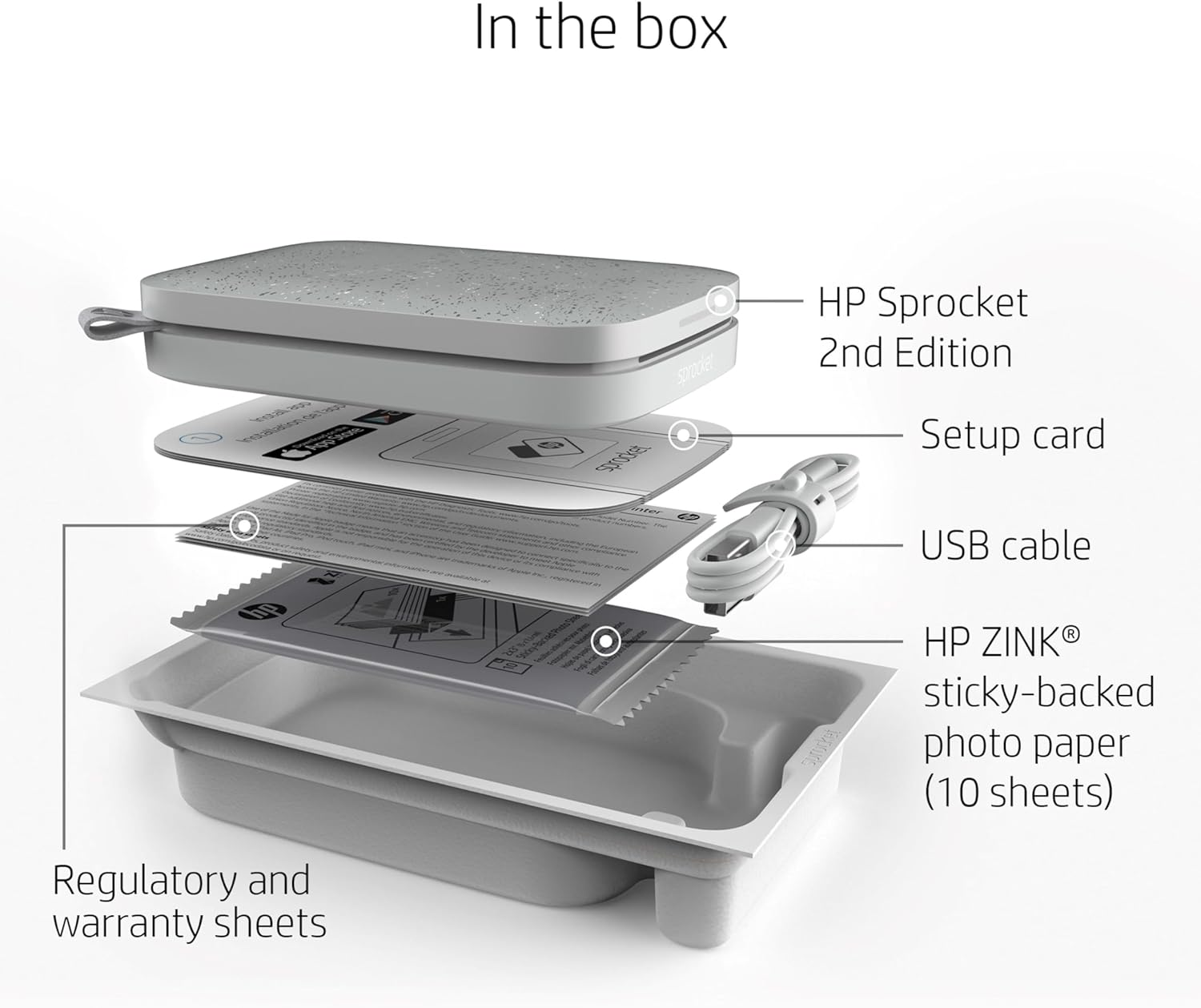 HP HPISPW Sprocket Portable Photo Printer (Luna Pearl) Instantly Prints ZINK 2 x 3 Inch Sticky-Backed Photos from your iOS and Android Device