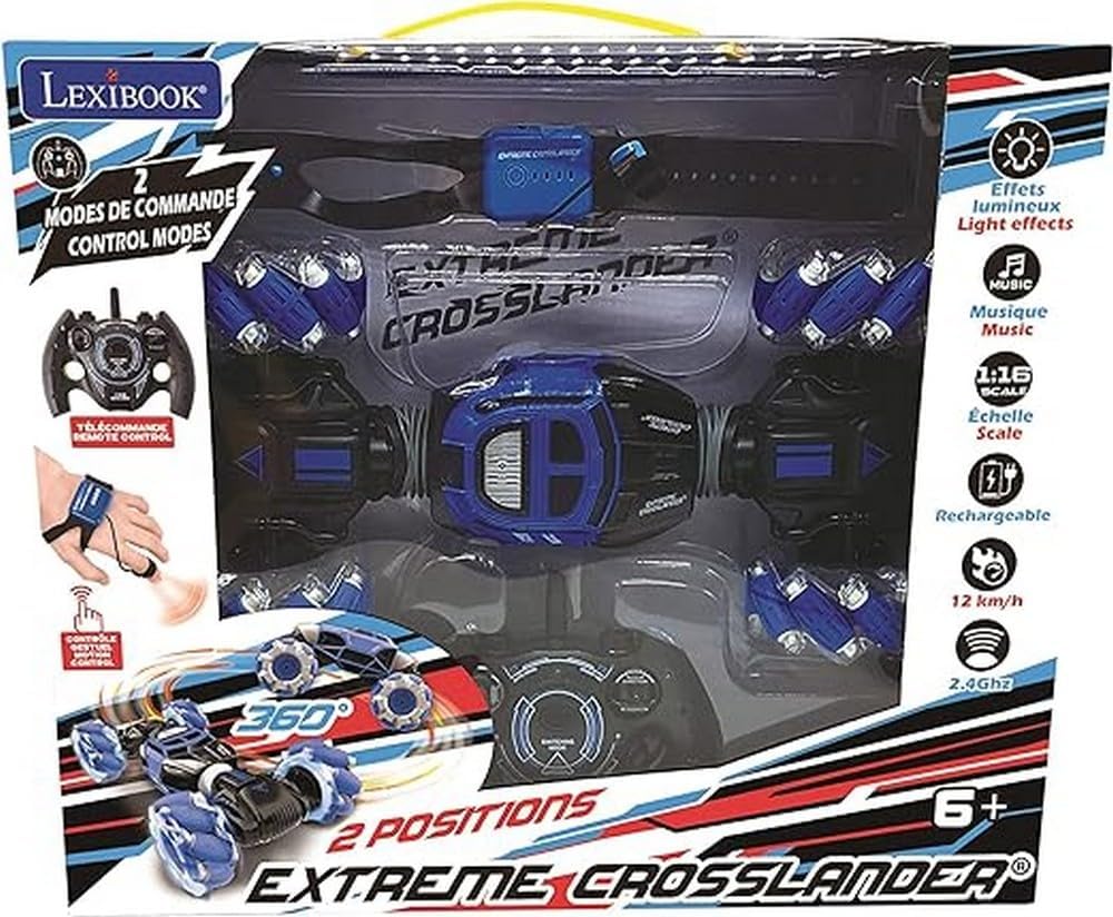 Lexibook, Extreme Crosslander, Voiture télécommandée Tout-Terrain, jusqu'à 12km/h, Effets Lumineux, télécommande & Bracelet de contrôle gestuel Inclus, Musique, Rechargeable