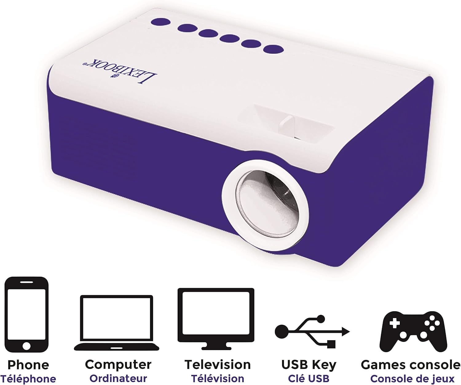 Lexibook PRJ150 Mini HD Video Projector, Home Cinema, Built-in Speaker, Remote Control Included, HDMI/USB/AV/Micro SD connectivity, Blue/White