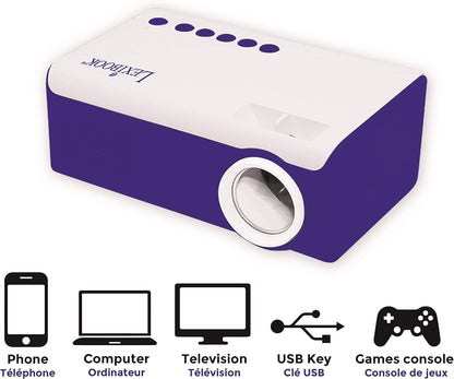 Lexibook PRJ150 Mini HD Video Projector, Home Cinema, Built-in Speaker, Remote Control Included, HDMI/USB/AV/Micro SD connectivity, Blue/White