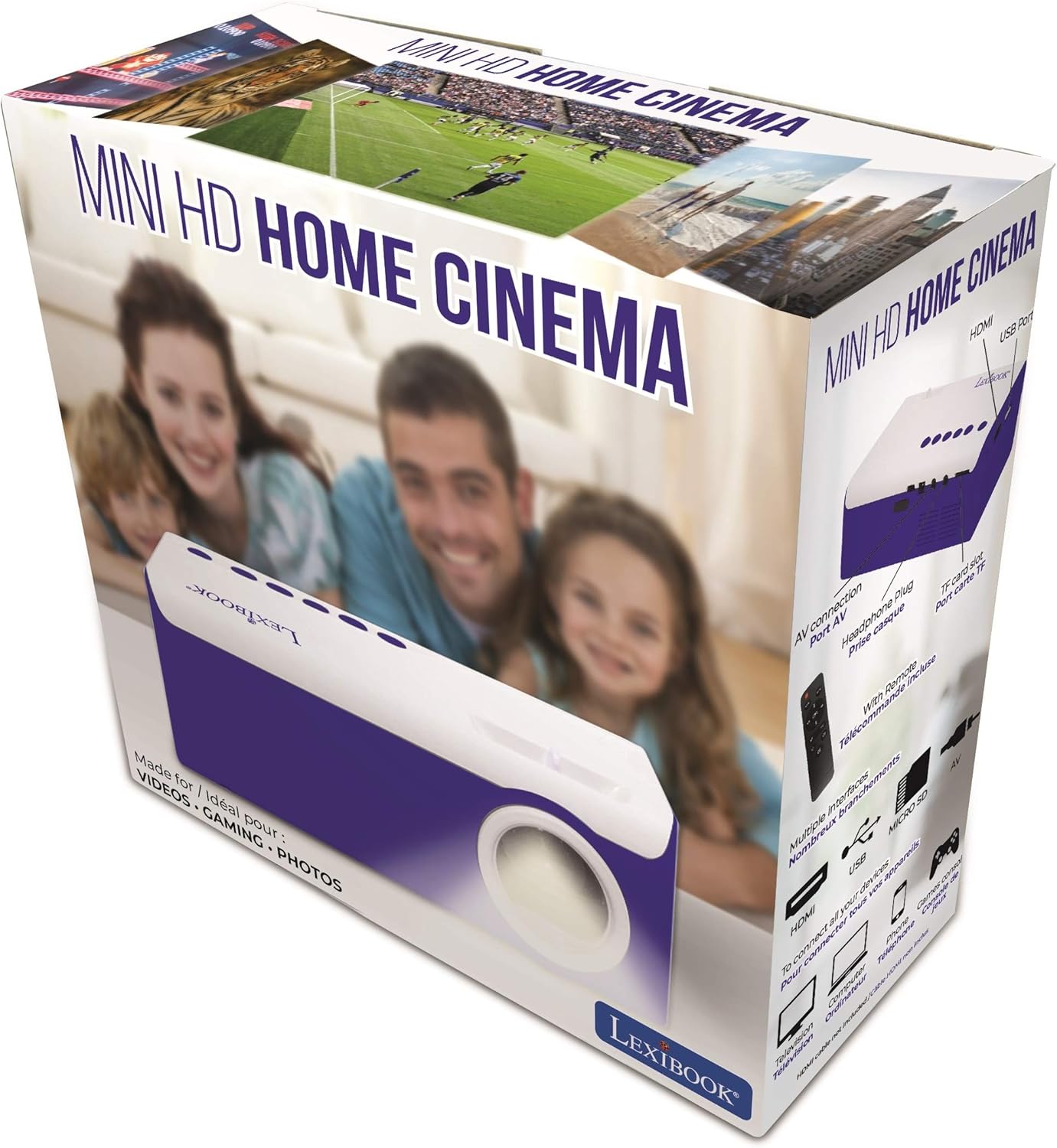 Lexibook PRJ150 Mini HD Video Projector, Home Cinema, Built-in Speaker, Remote Control Included, HDMI/USB/AV/Micro SD connectivity, Blue/White