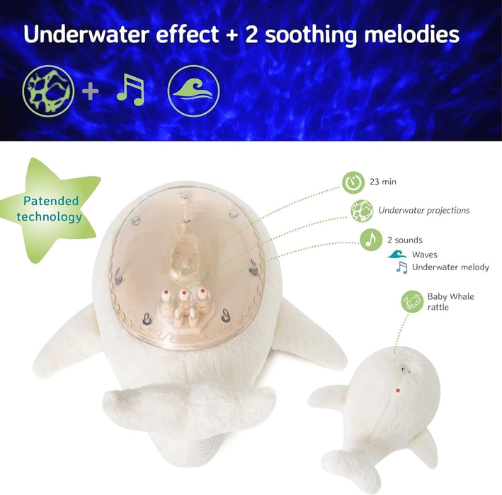 CLOUD B Ocean Projector Nightlight with White Noise Soothing Sounds | Adjustable Settings and Auto-Shutoff | Tranquil Whale™ Family - White