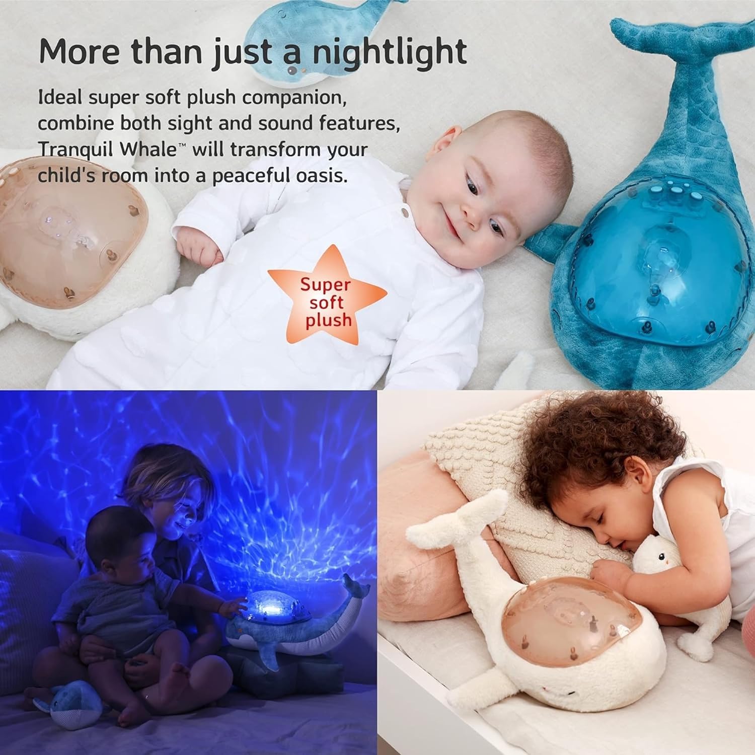 CLOUD B Ocean Projector Nightlight with White Noise Soothing Sounds | Adjustable Settings and Auto-Shutoff | Tranquil Whale™ Family - White
