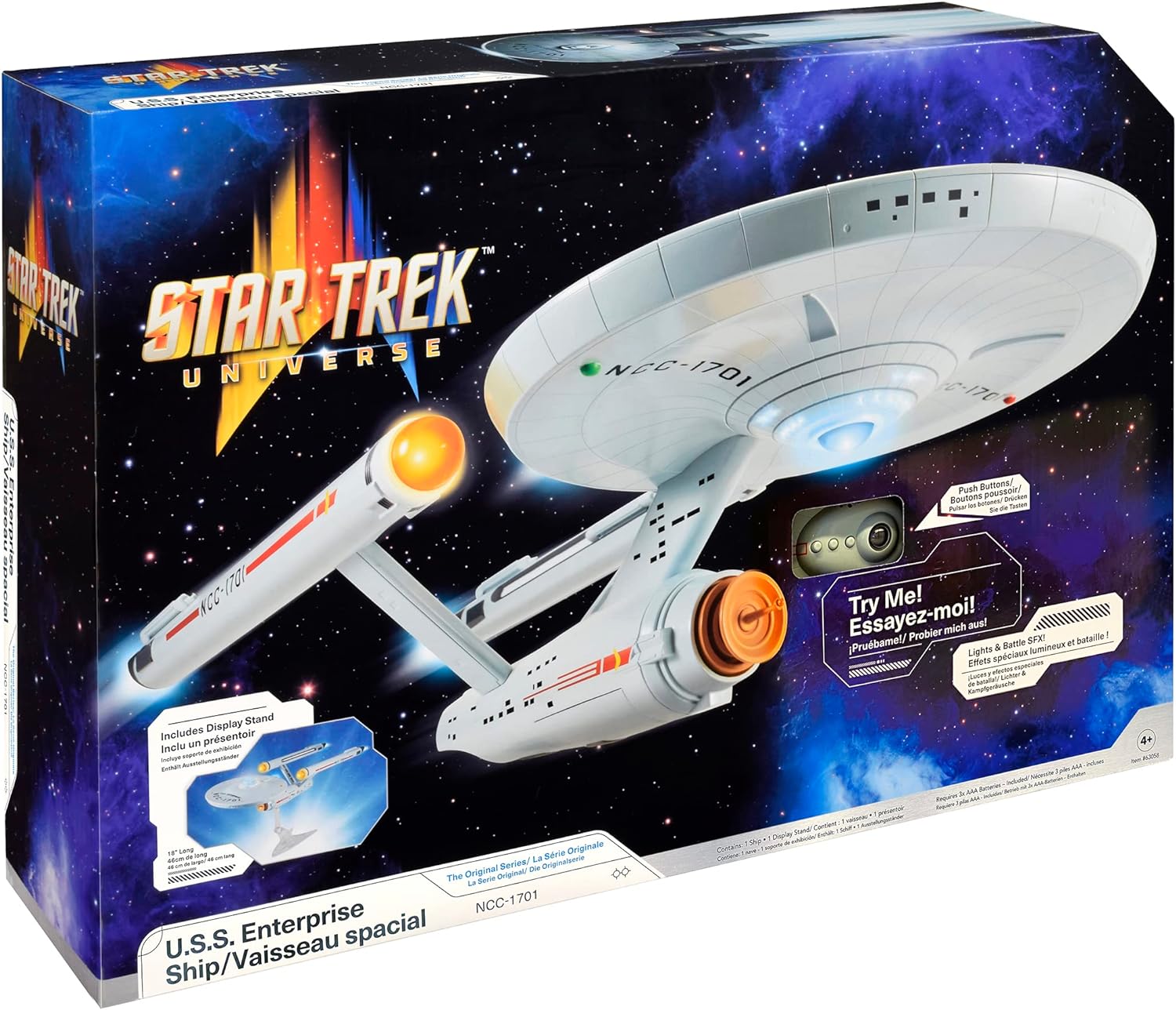 BANDAI The Original Enterprise Star Trek Model with Lights, Sounds and Display Stand | Gifts Starship | 18'' Authentic StarTrek Toys, Multicolor