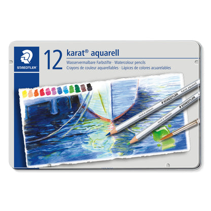 STAEDTLER 125 M12 Karat Aquarell Watercolour Colouring Pencil - Assorted Colours (Tin of 12 Pencils) 12 count (Pack of 1)