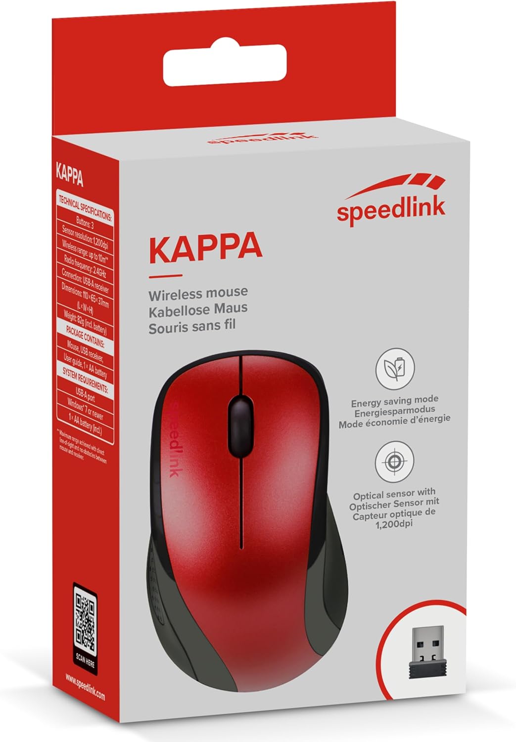 Speedlink KAPPA Mouse - draadloze muis voor kantoor, thuiskantoor en gaming - rood