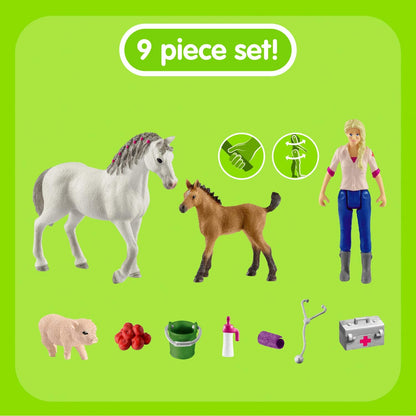 schleich FARM WORLD 42486 Tierarztbesuch 9-Teiliges Bauernhof Spielset mit Ferkel, Stute und Fohlen - Detailgetreues, Langlebiges Bauernhof Spielzeug, Pädagogisches Tiere Set ab 3 Jahren