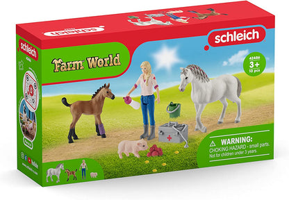 schleich FARM WORLD 42486 Tierarztbesuch 9-Teiliges Bauernhof Spielset mit Ferkel, Stute und Fohlen - Detailgetreues, Langlebiges Bauernhof Spielzeug, Pädagogisches Tiere Set ab 3 Jahren