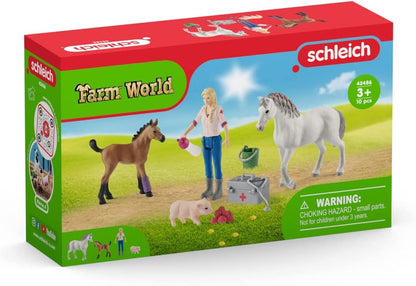 schleich FARM WORLD 42486 Tierarztbesuch 9-Teiliges Bauernhof Spielset mit Ferkel, Stute und Fohlen - Detailgetreues, Langlebiges Bauernhof Spielzeug, Pädagogisches Tiere Set ab 3 Jahren