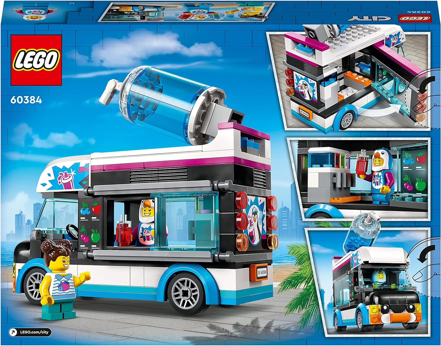 LEGO 60384 City Penguin Slushy Van, Truck Toy for 5 Plus Year Old Kids, Boys & Girls, Vehicle Building Set with Cosutme Figure, Summer Series, Gift Idea