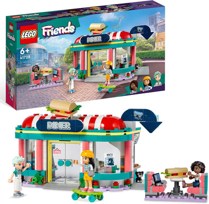 LEGO Friends Heartlake Downtown Diner Restaurant Playset, Toy for Kids Aged 6 Plus, Birthday Gift Idea with Liann, Aliya and Charli Mini-Dolls, 2023 Series Characters 41728