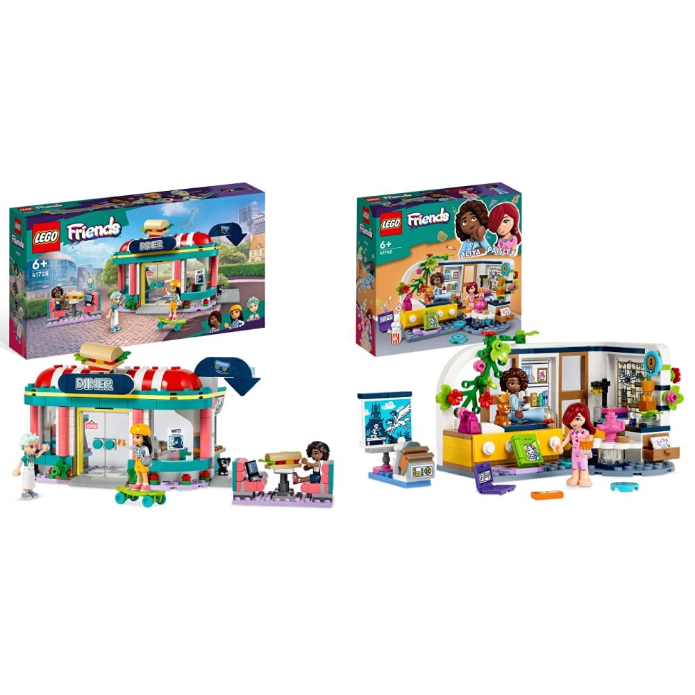 LEGO Friends Heartlake Downtown Diner Restaurant Playset, Toy for Kids Aged 6 Plus, Birthday Gift Idea with Liann, Aliya and Charli Mini-Dolls, 2023 Series Characters 41728