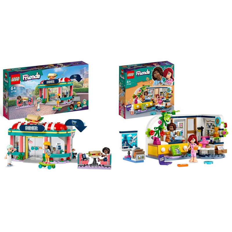 LEGO Friends Heartlake Downtown Diner Restaurant Playset, Toy for Kids Aged 6 Plus, Birthday Gift Idea with Liann, Aliya and Charli Mini-Dolls, 2023 Series Characters 41728
