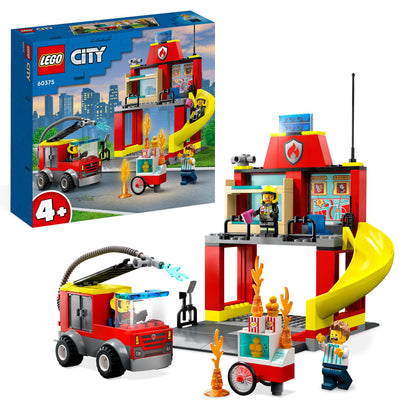 LEGO City Fire Station and Fire Engine Learning Toys for Kids 4 Plus Years Old Boys & Girls, with Firefighter Minifigures Emergency Vehicle Playset 60375 Single